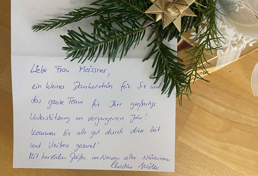 Dankeschön-Brief des Naehkreises Adelberg